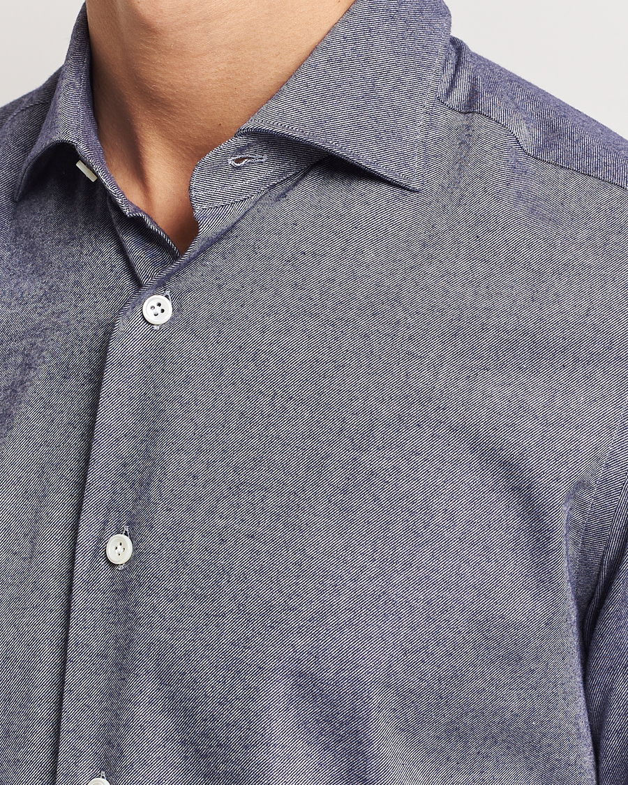 Herren | Hemden | Mazzarelli | Soft Flannel Cut Away Shirt Dark Blue