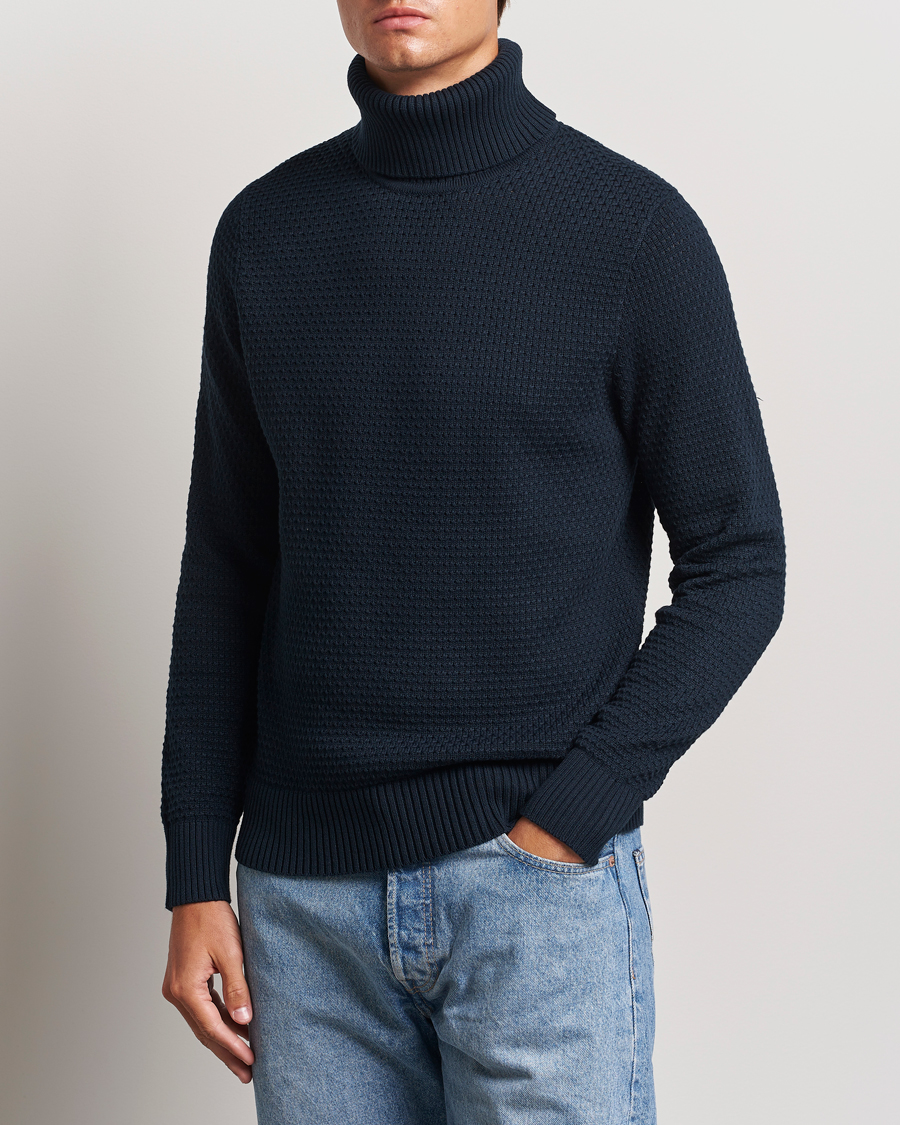 Herren | Pullover | J.Lindeberg | Olivero Structure Cotton Turtleneck Navy