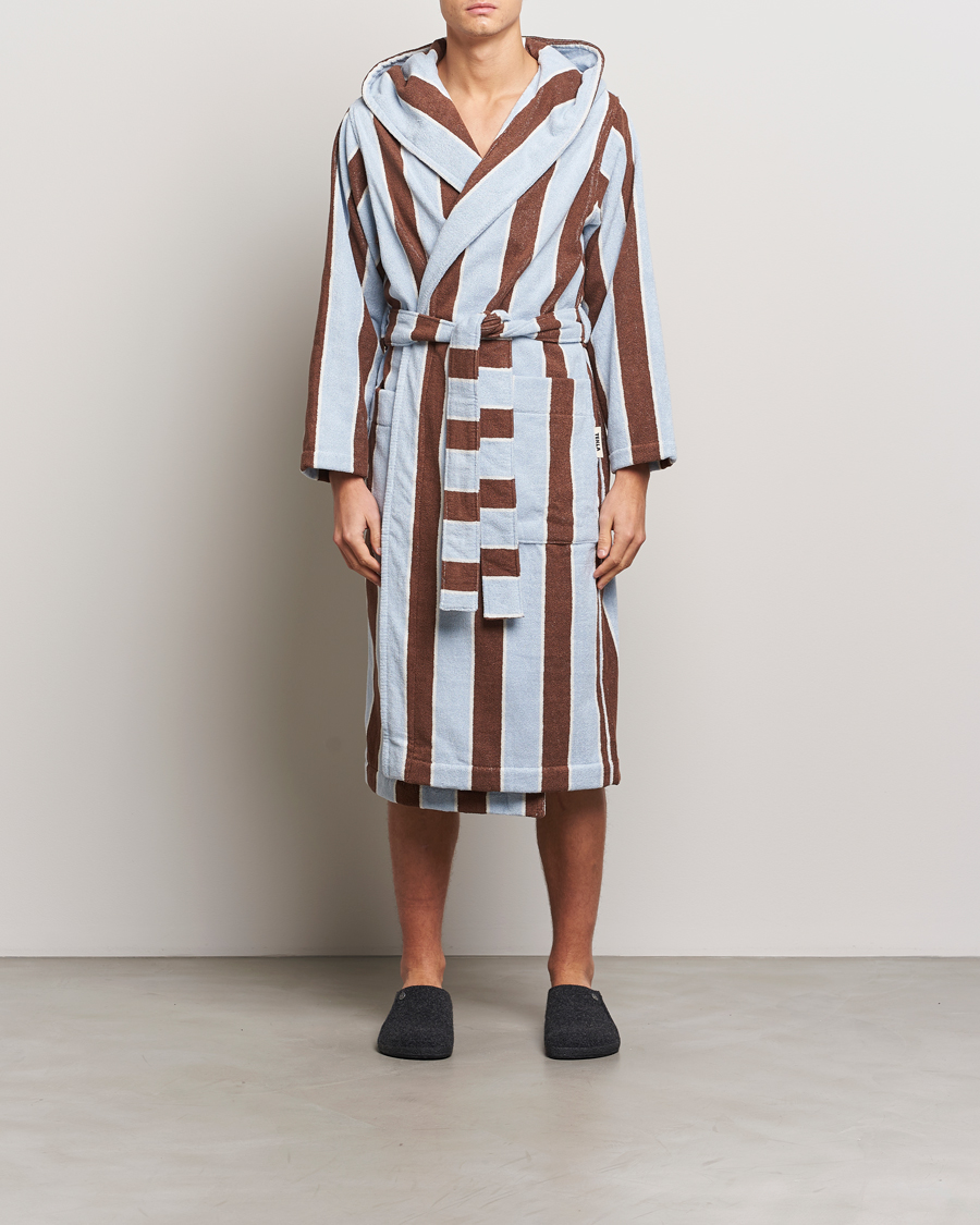 Herren | Tekla Organic Terry Hooded Bathrobe Cocoa Stripes | Tekla | Organic Terry Hooded Bathrobe Cocoa Stripes