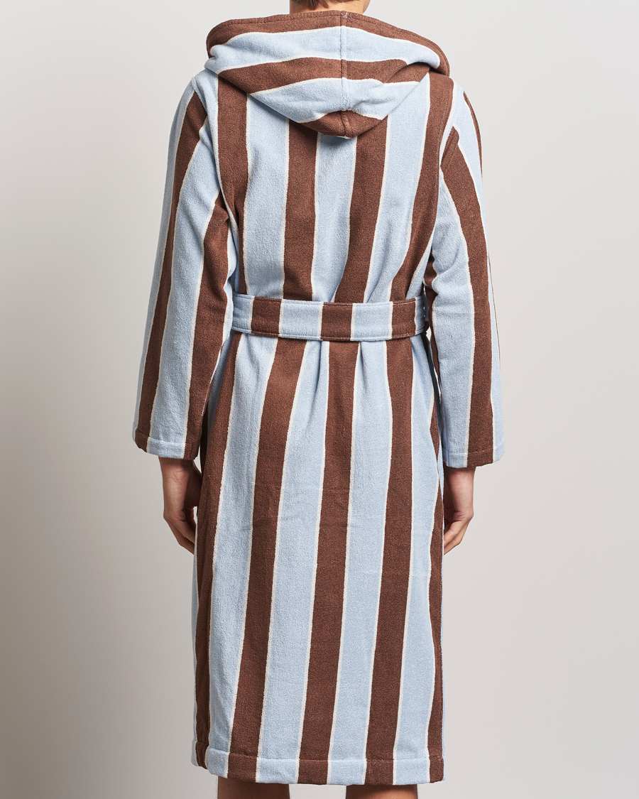 Herren | Tekla Organic Terry Hooded Bathrobe Cocoa Stripes | Tekla | Organic Terry Hooded Bathrobe Cocoa Stripes
