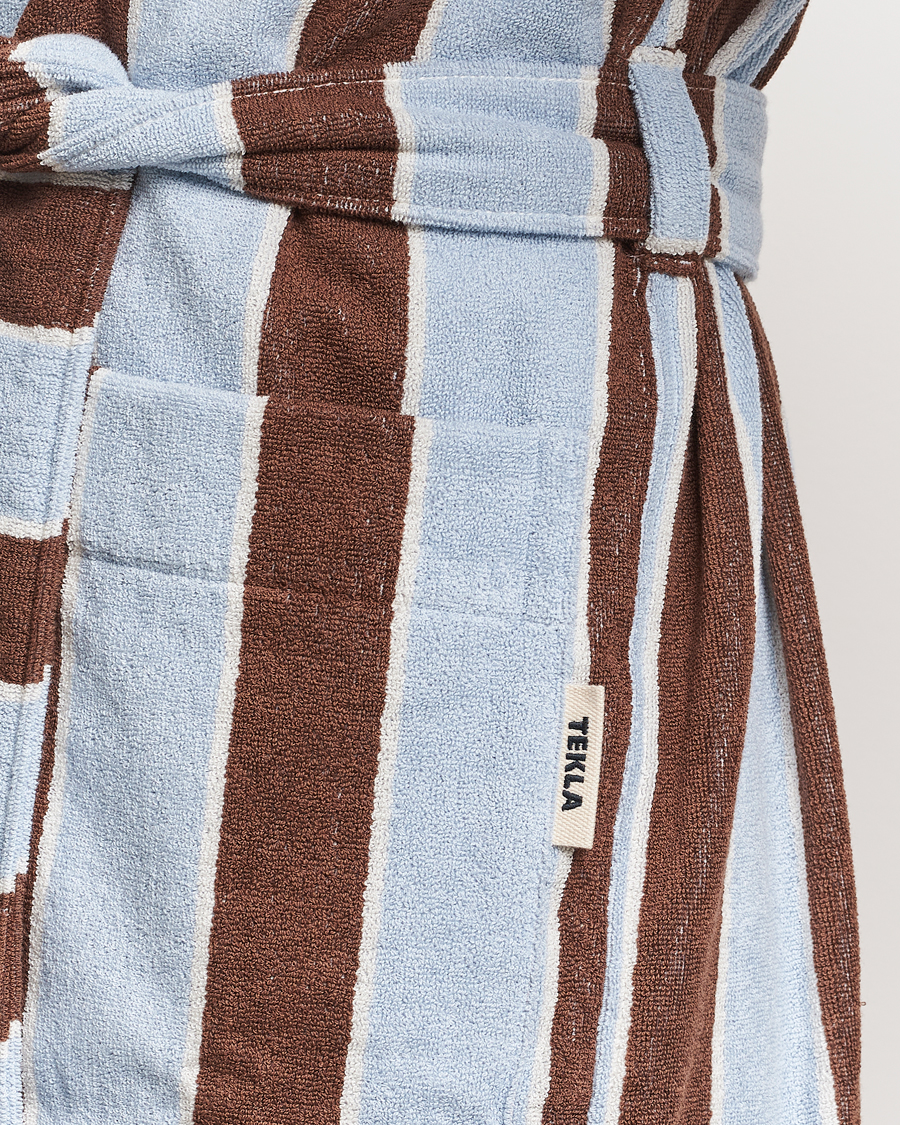Herren | Tekla Organic Terry Hooded Bathrobe Cocoa Stripes | Tekla | Organic Terry Hooded Bathrobe Cocoa Stripes