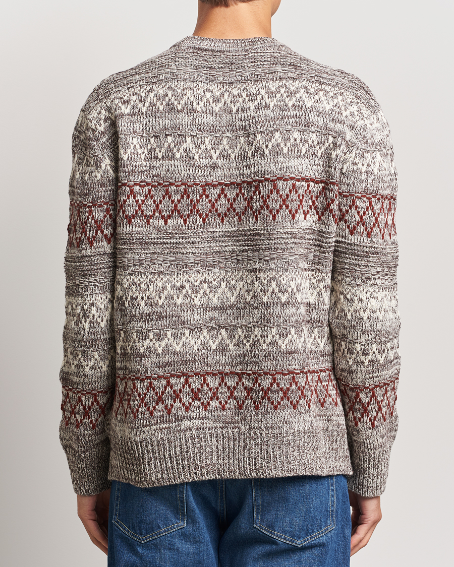 Herren | Pullover | KnowledgeCotton Apparel | Knitted Pattern Lambswool Crewneck Brown