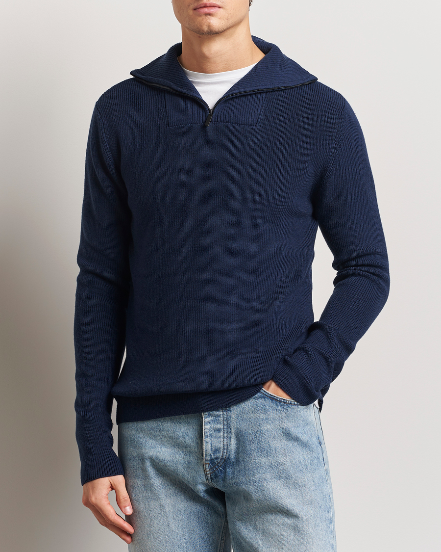 Herren | Pullover | KnowledgeCotton Apparel | Heavy Lambswool Half Zip Navy