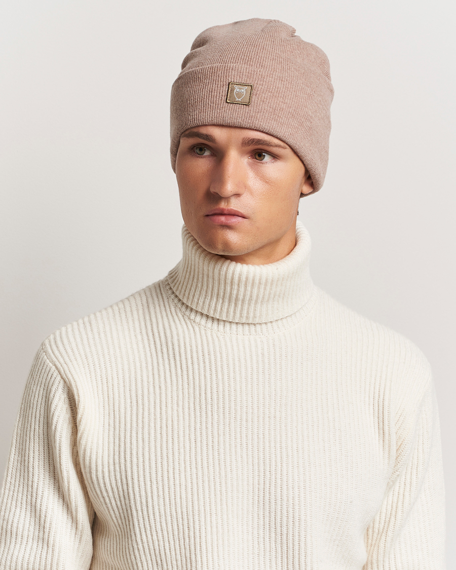 Herren | KnowledgeCotton Apparel Double Layer Wool Beanie Light Beige | KnowledgeCotton Apparel | Double Layer Wool Beanie Light Beige