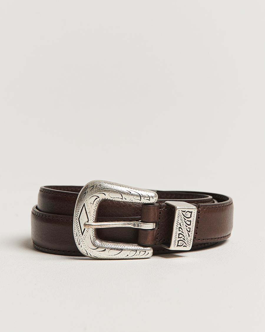 Herren | Anderson's Grained Western Leather Belt 2,5 cm Dark Brown | Anderson's | Grained Western Leather Belt 2,5 cm Dark Brown
