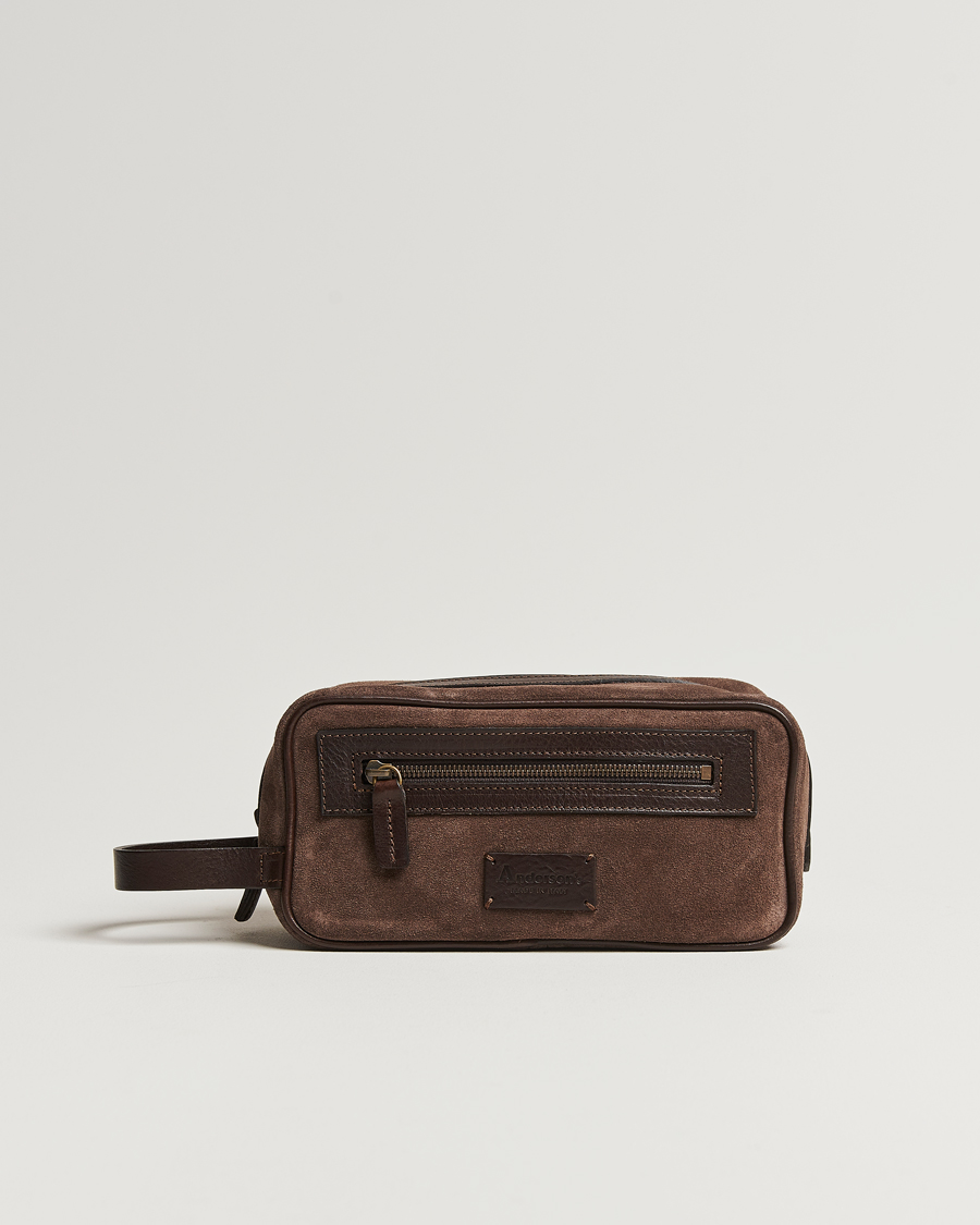 Herren | Taschen | Anderson's | Suede Washbag Dark Brown