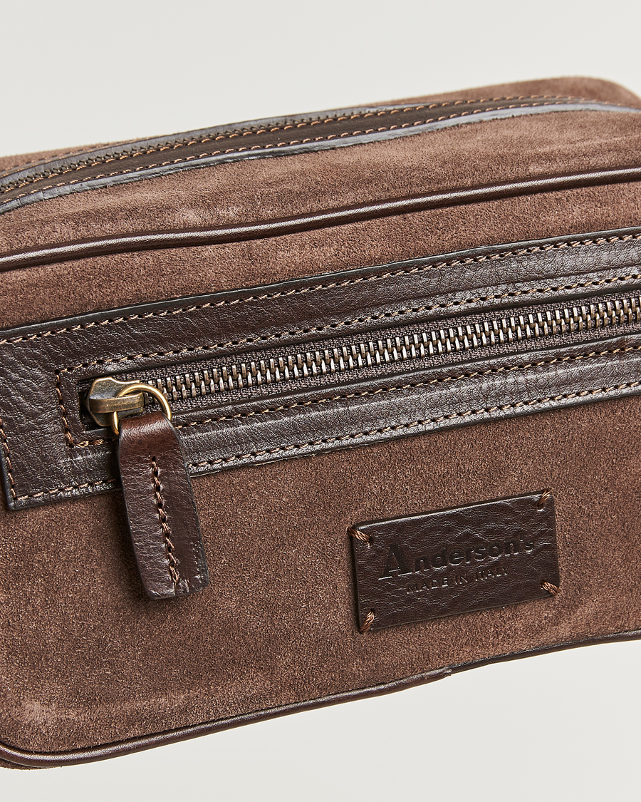 Herren | Taschen | Anderson's | Suede Washbag Dark Brown