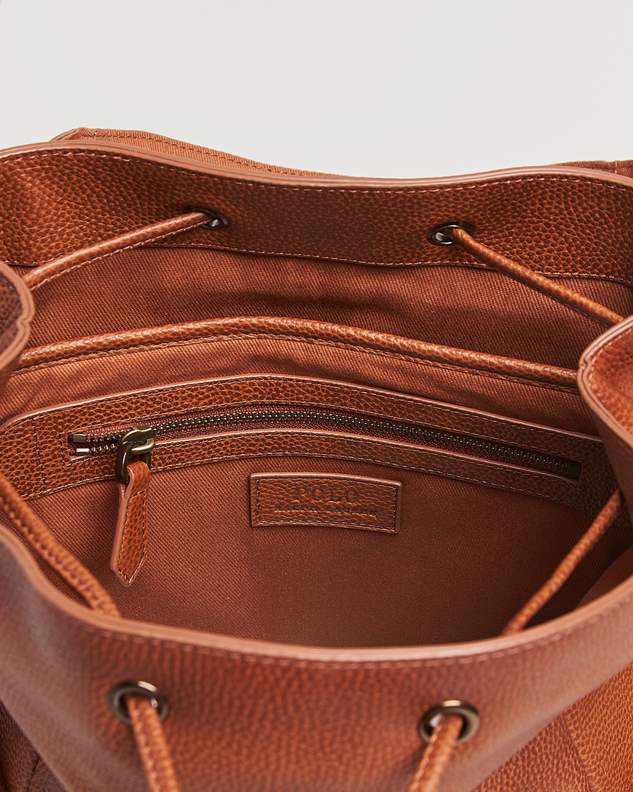 Polo Ralph Lauren Leather Flap Backpack Saddle Brown