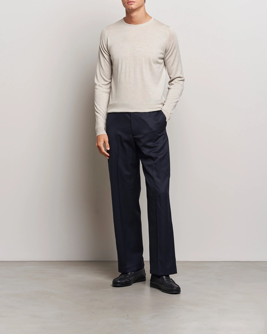 Herren | Pullover | John Smedley | Lundy Extra Fine Merino Crew Neck Grey Fleece