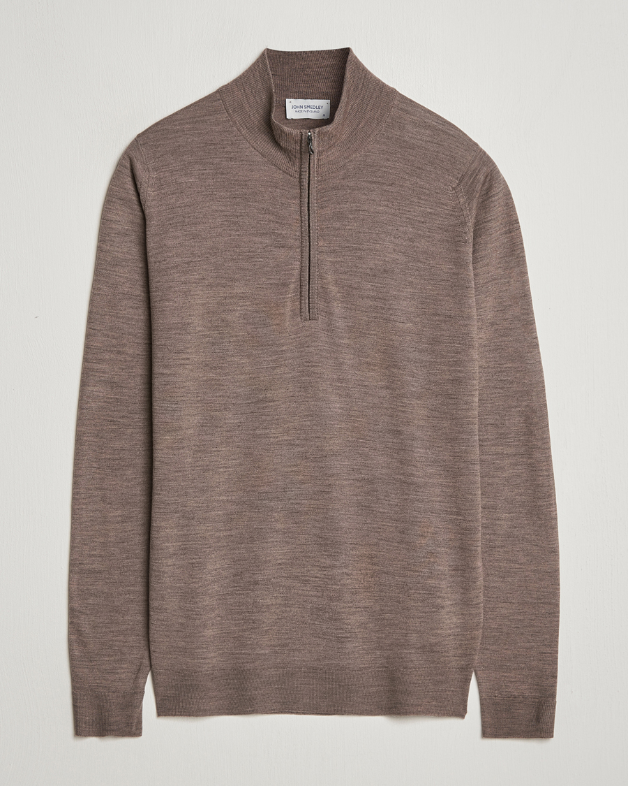 Herren | Pullover | John Smedley | Barrow Extra Fine Merino Half Zip Mushroom Brown
