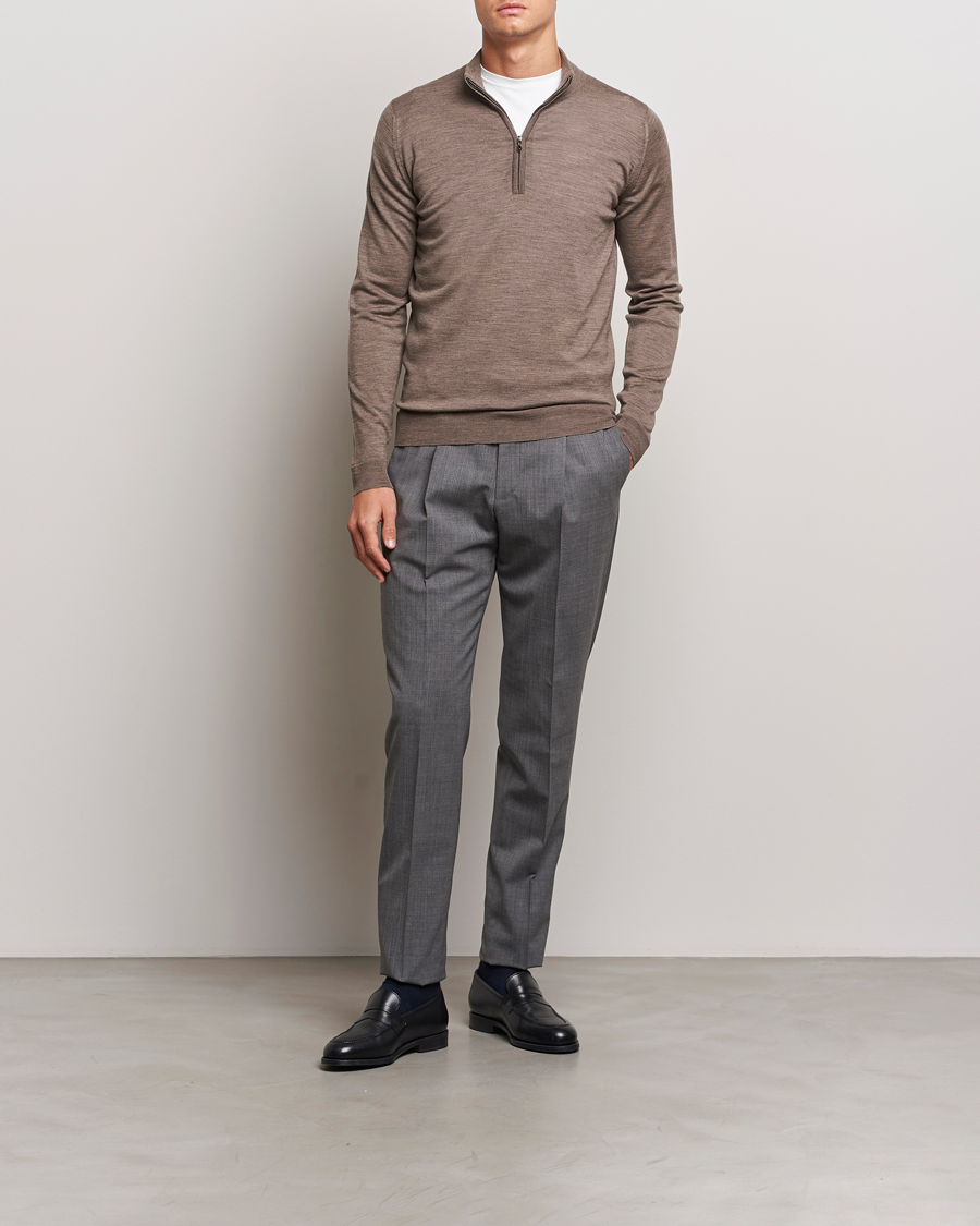 Herren | Pullover | John Smedley | Barrow Extra Fine Merino Half Zip Mushroom Brown
