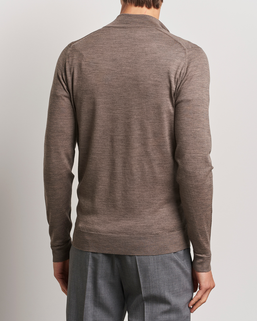 Herren | Pullover | John Smedley | Barrow Extra Fine Merino Half Zip Mushroom Brown