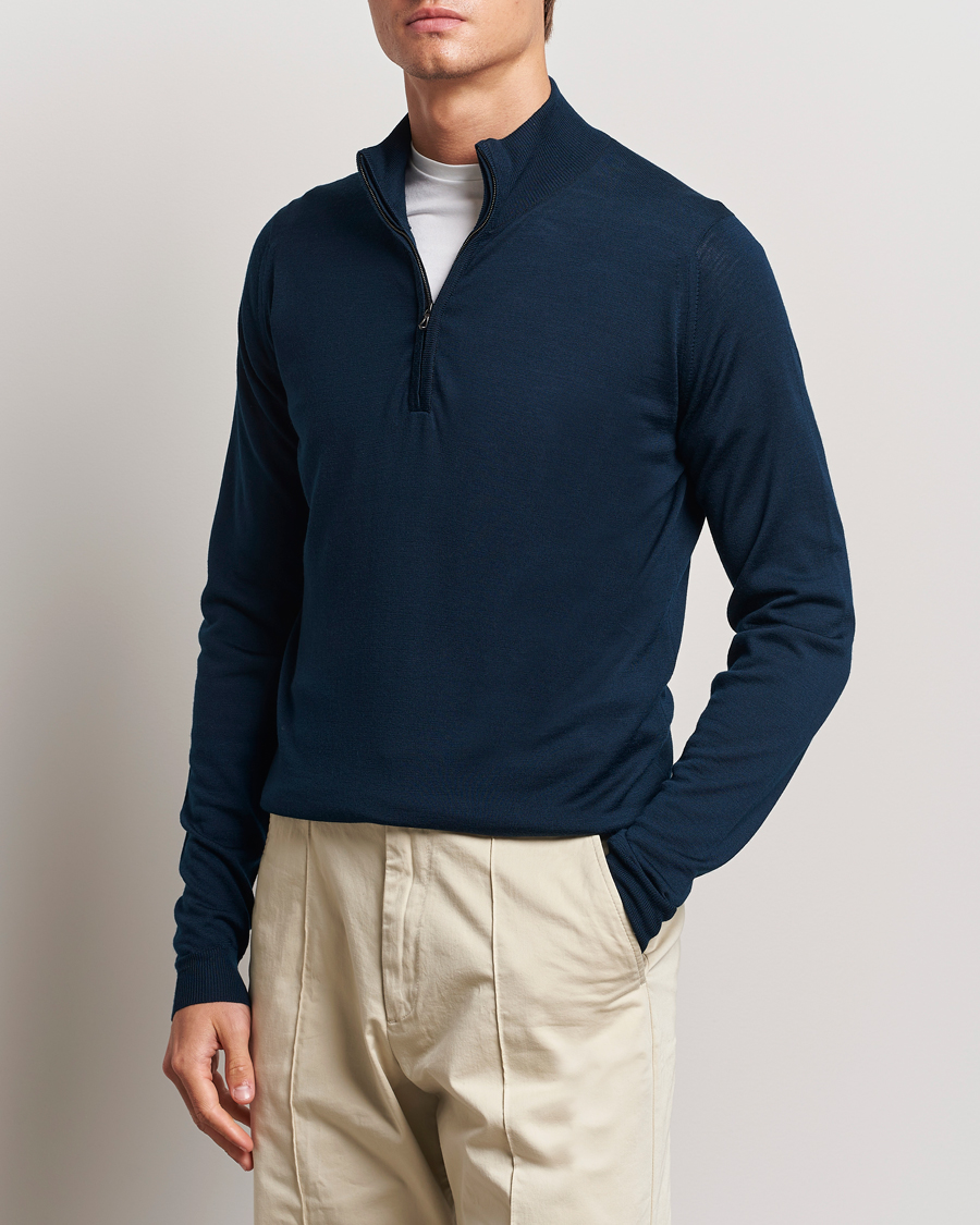 Herren | Pullover | John Smedley | Barrow Extra Fine Merino Half Zip Orion Green