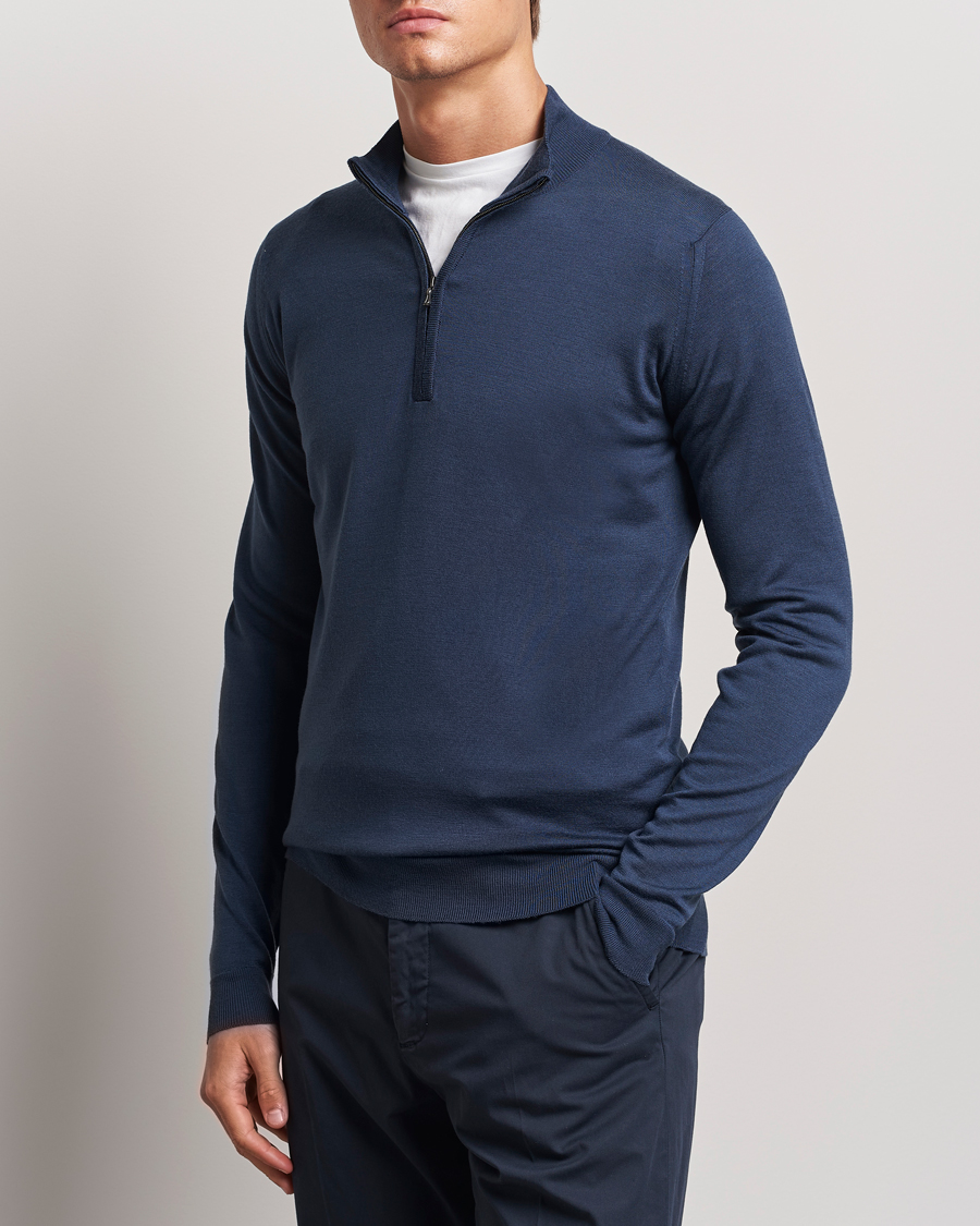 Herren | Kleidung | John Smedley | Barrow Extra Fine Merino Half Zip Smoke Blue