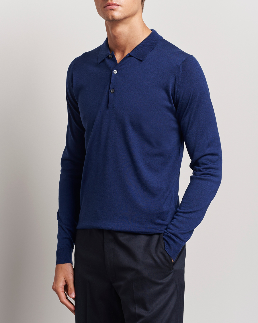 Herren |  | John Smedley | Belper Extra Fine Merino Polo Pullover Ink Blue