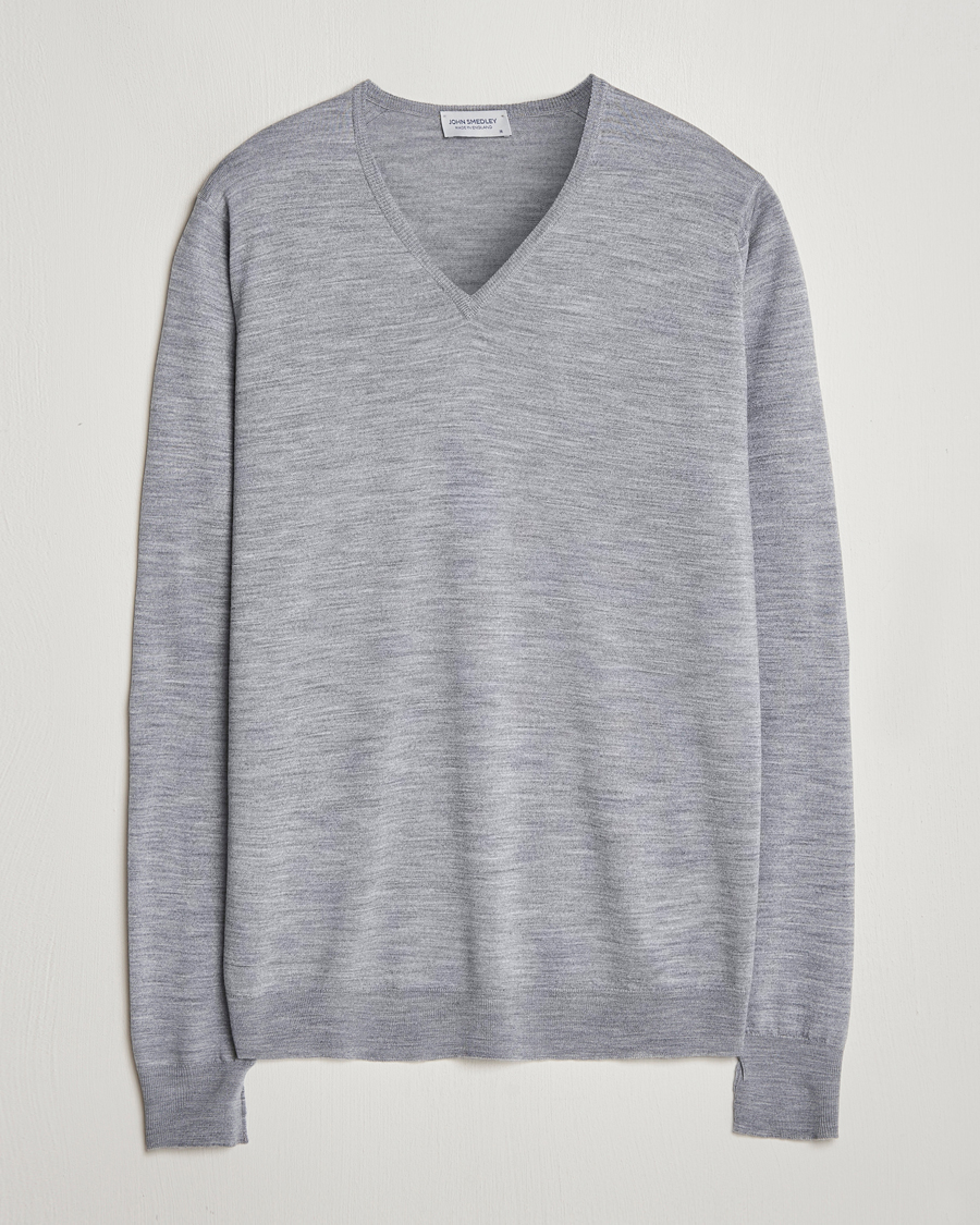 Herren | Pullover | John Smedley | Bobby Extra Fine Merino V-Neck Pullover Silver Grey