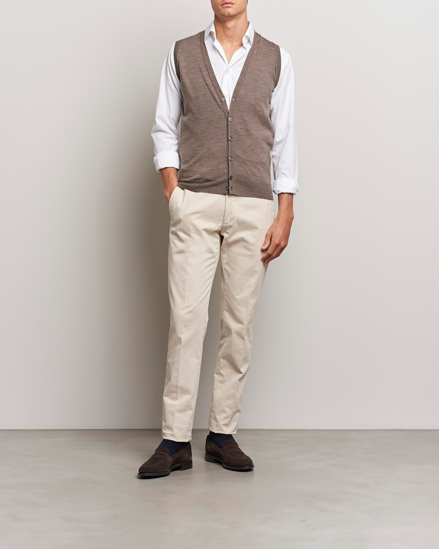 Herren | Pullover | John Smedley | Huntswood Slim Fit Waistcoat Mushroom Brown
