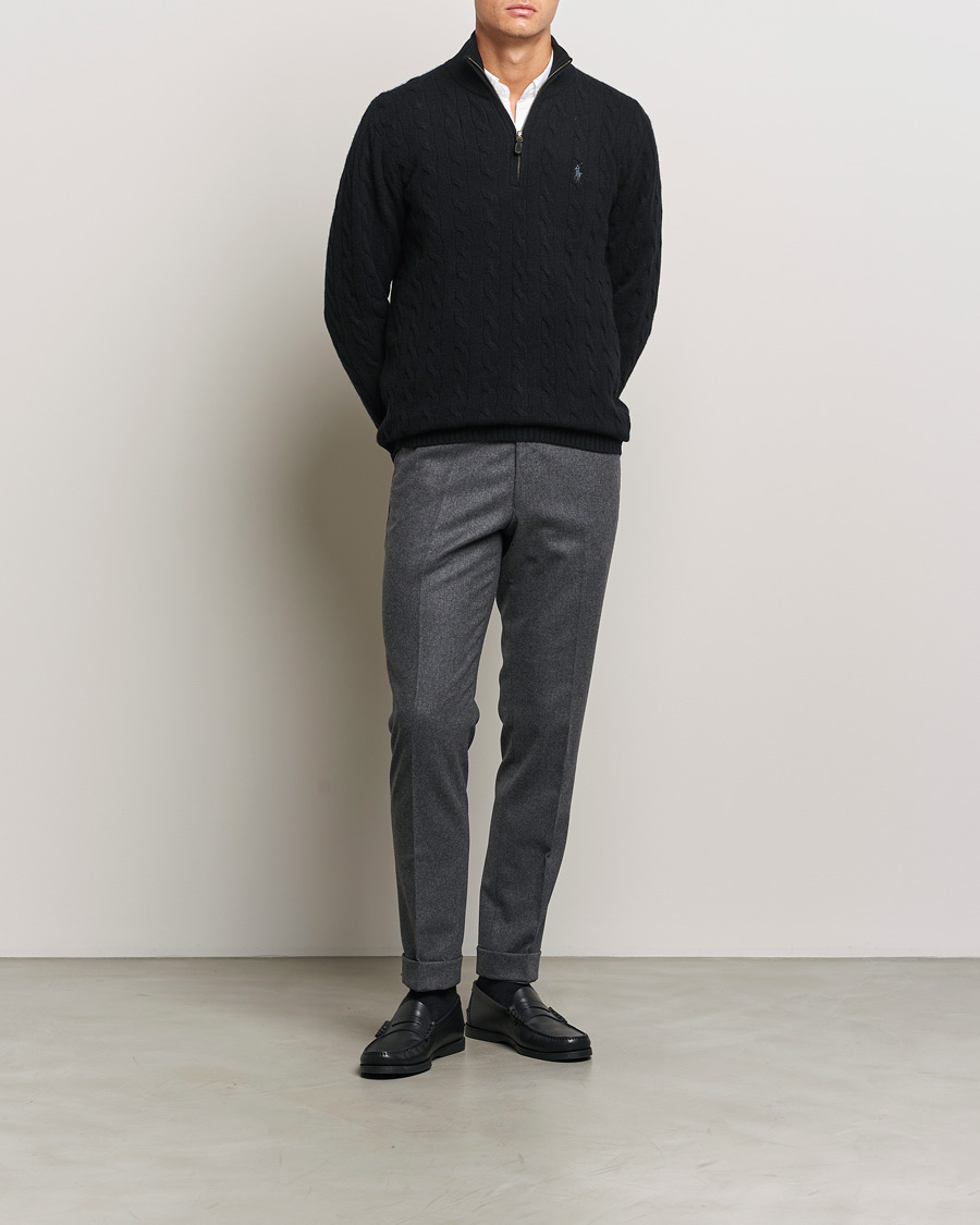 Herren | Pullover | Polo Ralph Lauren | Wool/Cashmere Cable Half Zip Polo Black