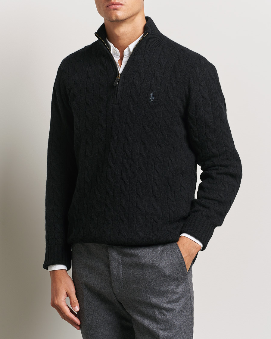 Herren | Pullover | Polo Ralph Lauren | Wool/Cashmere Cable Half Zip Polo Black
