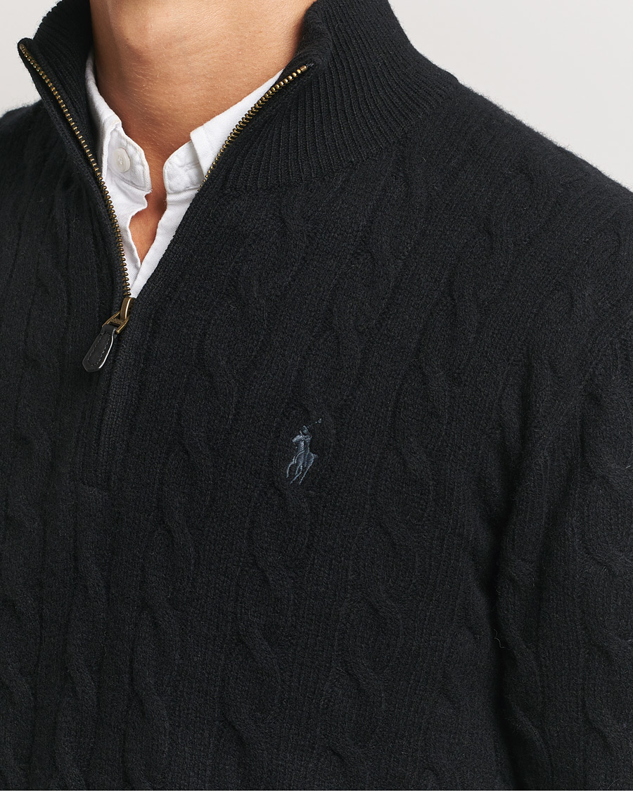 Herren | Pullover | Polo Ralph Lauren | Wool/Cashmere Cable Half Zip Polo Black