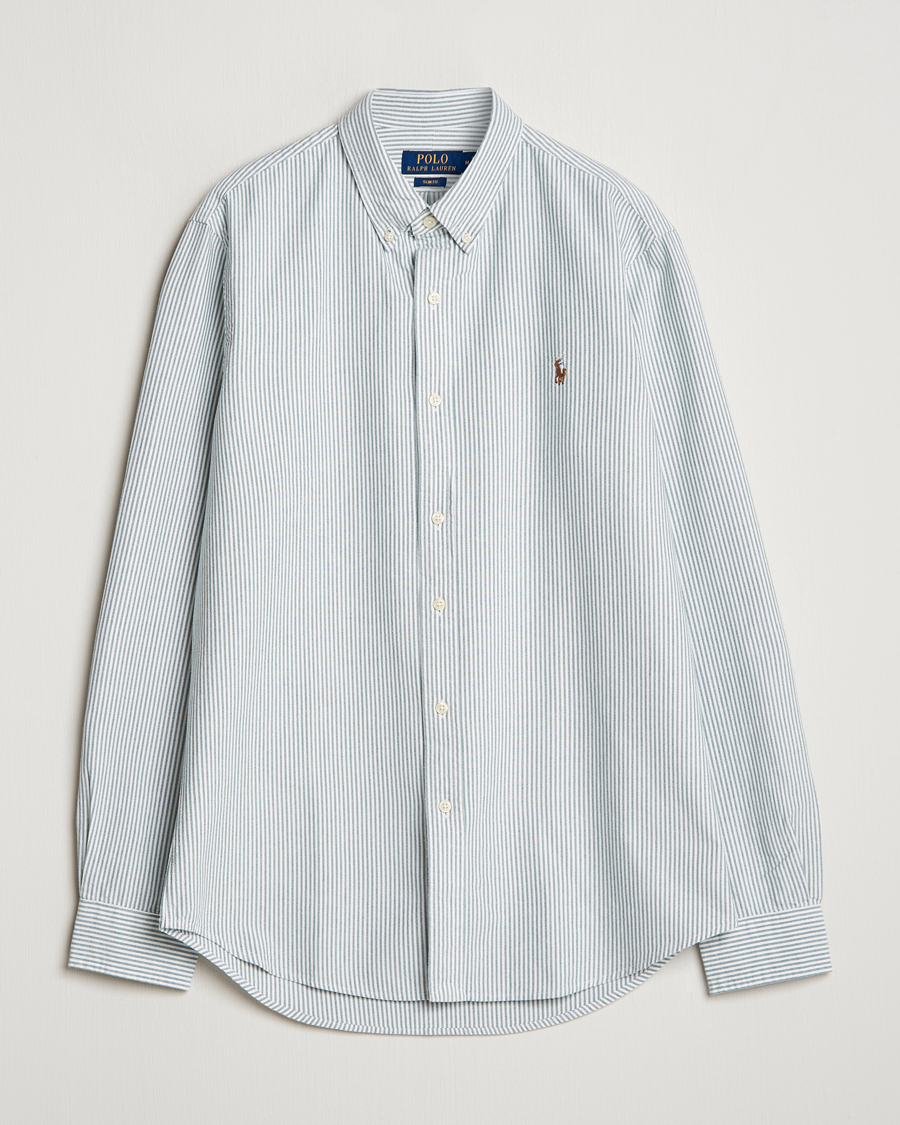 Polo Ralph Lauren Slim Fit Striped Oxford Shirt Green White