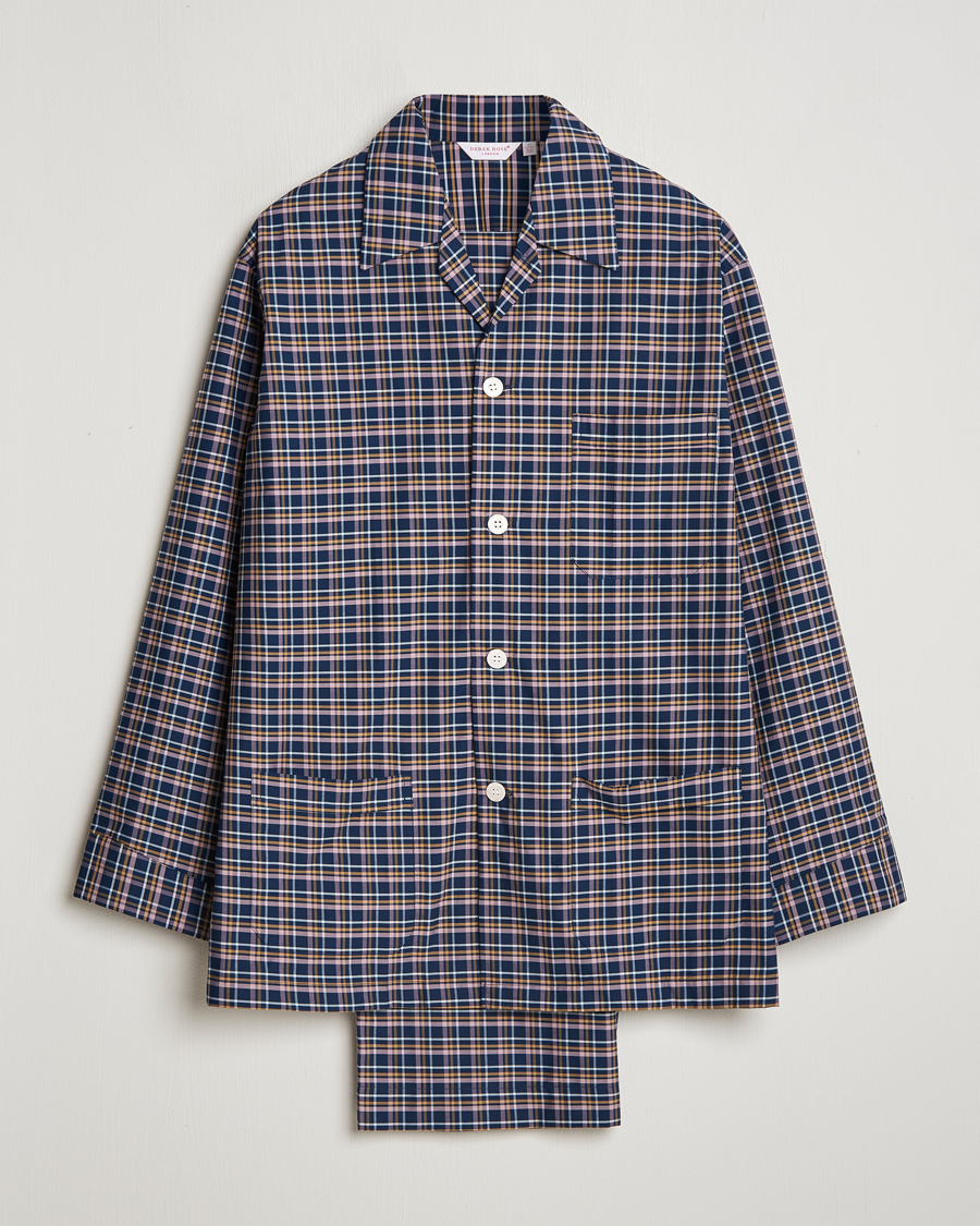 Herren | Derek Rose Cotton Checked Pyjama Set Navy | Derek Rose | Cotton Checked Pyjama Set Navy