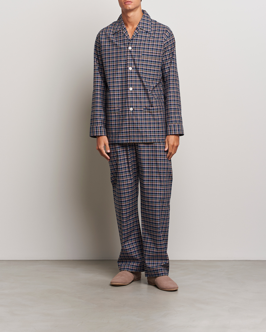 Herren | Derek Rose Cotton Checked Pyjama Set Navy | Derek Rose | Cotton Checked Pyjama Set Navy