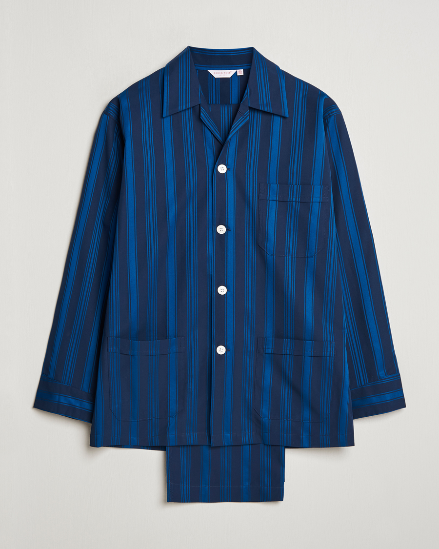 Herren | Derek Rose Striped Cotton Pyjama Set Navy | Derek Rose | Striped Cotton Pyjama Set Navy