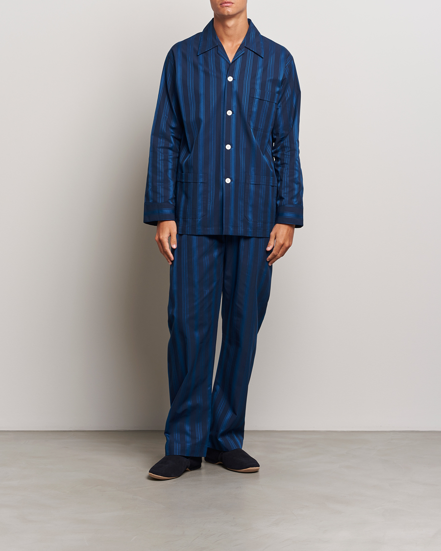 Herren | Derek Rose Striped Cotton Pyjama Set Navy | Derek Rose | Striped Cotton Pyjama Set Navy