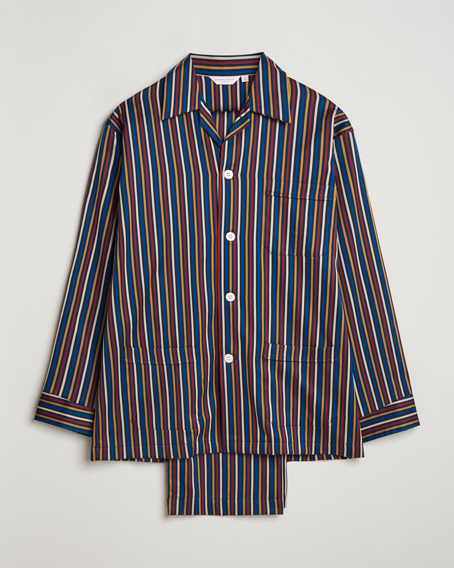 Herren | Derek Rose Striped Cotton Pyjama Set Navy | Derek Rose | Striped Cotton Pyjama Set Navy