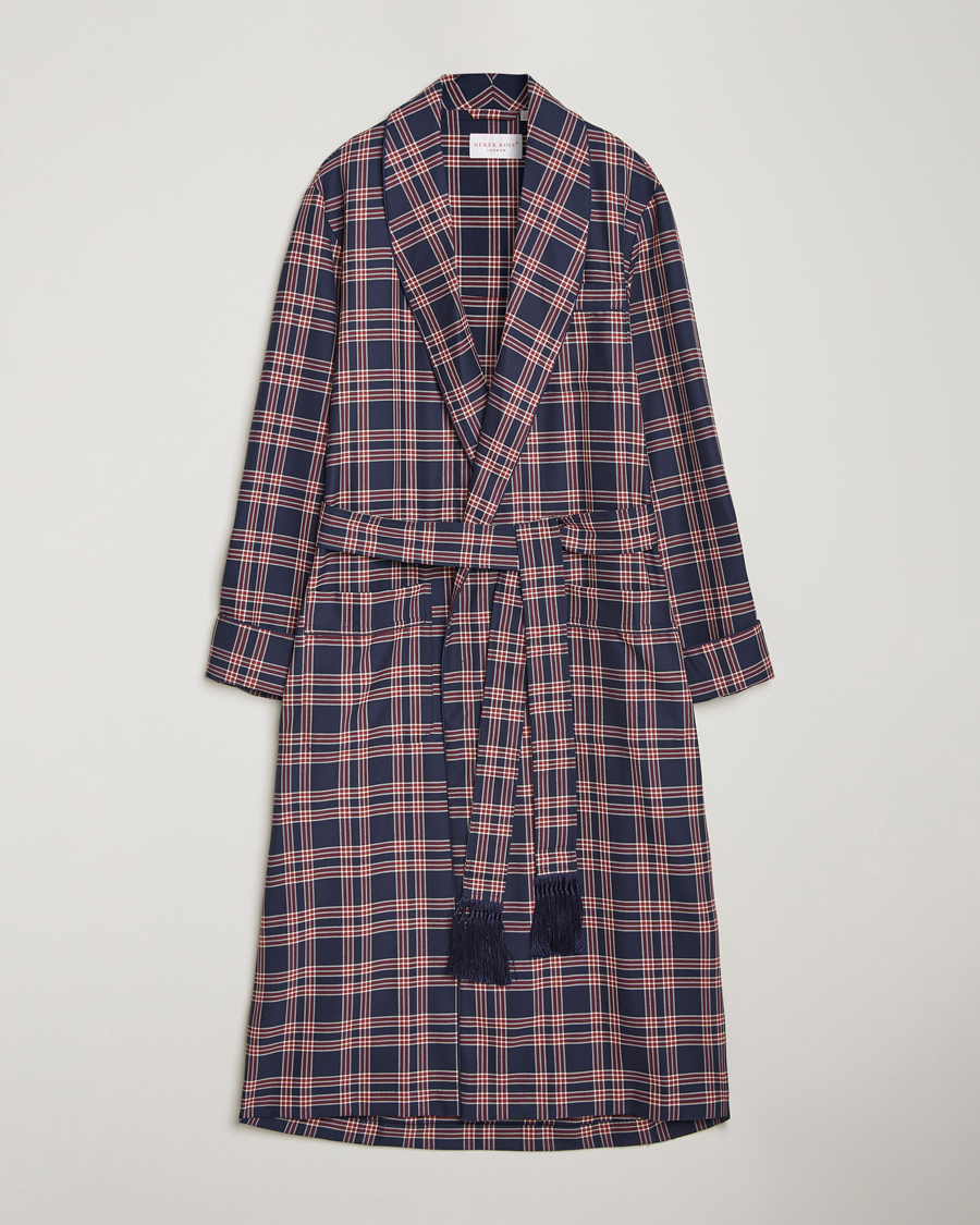 Herren | Derek Rose Wool Checked Dressing Gown Navy | Derek Rose | Wool Checked Dressing Gown Navy