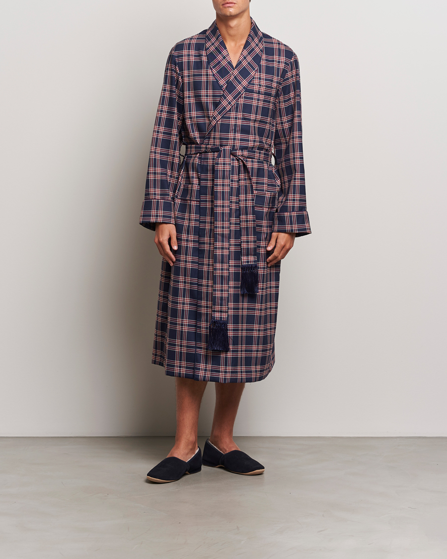 Herren | Derek Rose Wool Checked Dressing Gown Navy | Derek Rose | Wool Checked Dressing Gown Navy