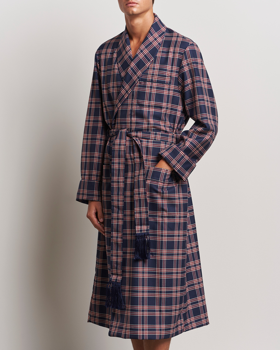 Herren | Derek Rose Wool Checked Dressing Gown Navy | Derek Rose | Wool Checked Dressing Gown Navy