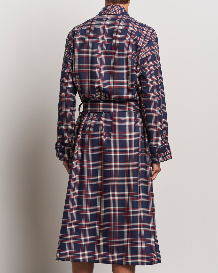 Herren | Derek Rose Wool Checked Dressing Gown Navy | Derek Rose | Wool Checked Dressing Gown Navy