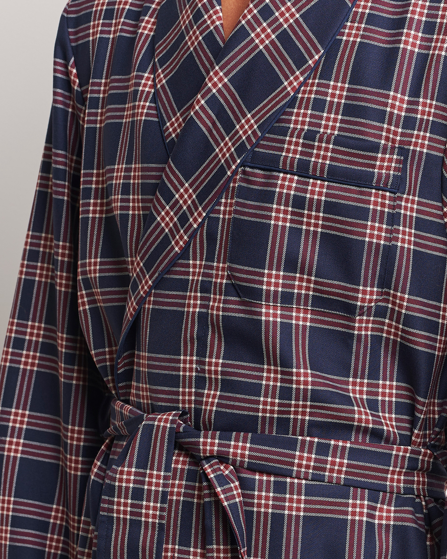 Herren | Derek Rose Wool Checked Dressing Gown Navy | Derek Rose | Wool Checked Dressing Gown Navy