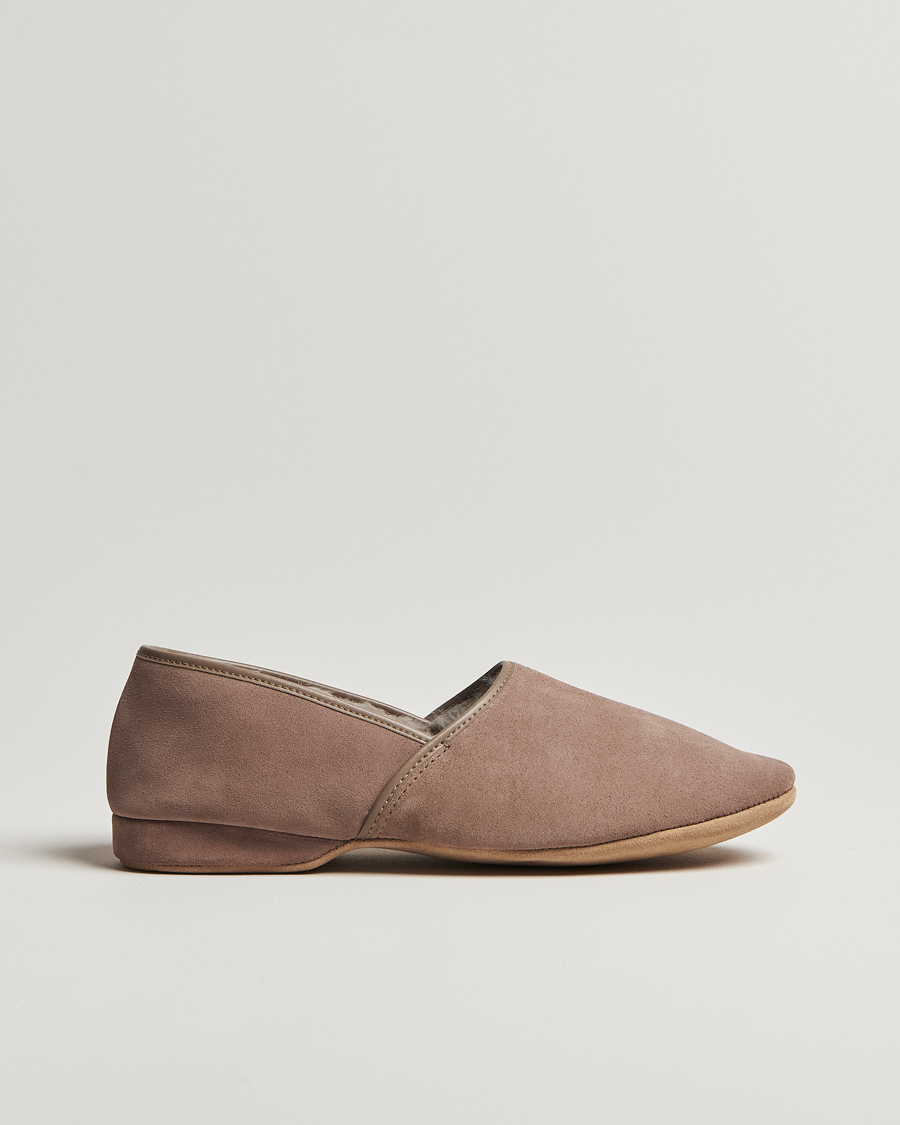 Herren | Derek Rose Crawford Sheepskin Suede Slippers Beige | Derek Rose | Crawford Sheepskin Suede Slippers Beige