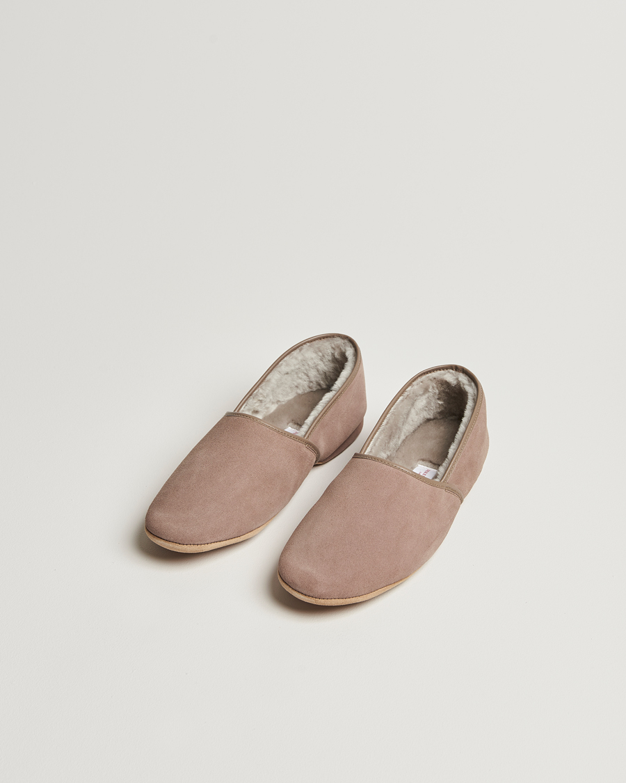 Herren | Derek Rose Crawford Sheepskin Suede Slippers Beige | Derek Rose | Crawford Sheepskin Suede Slippers Beige