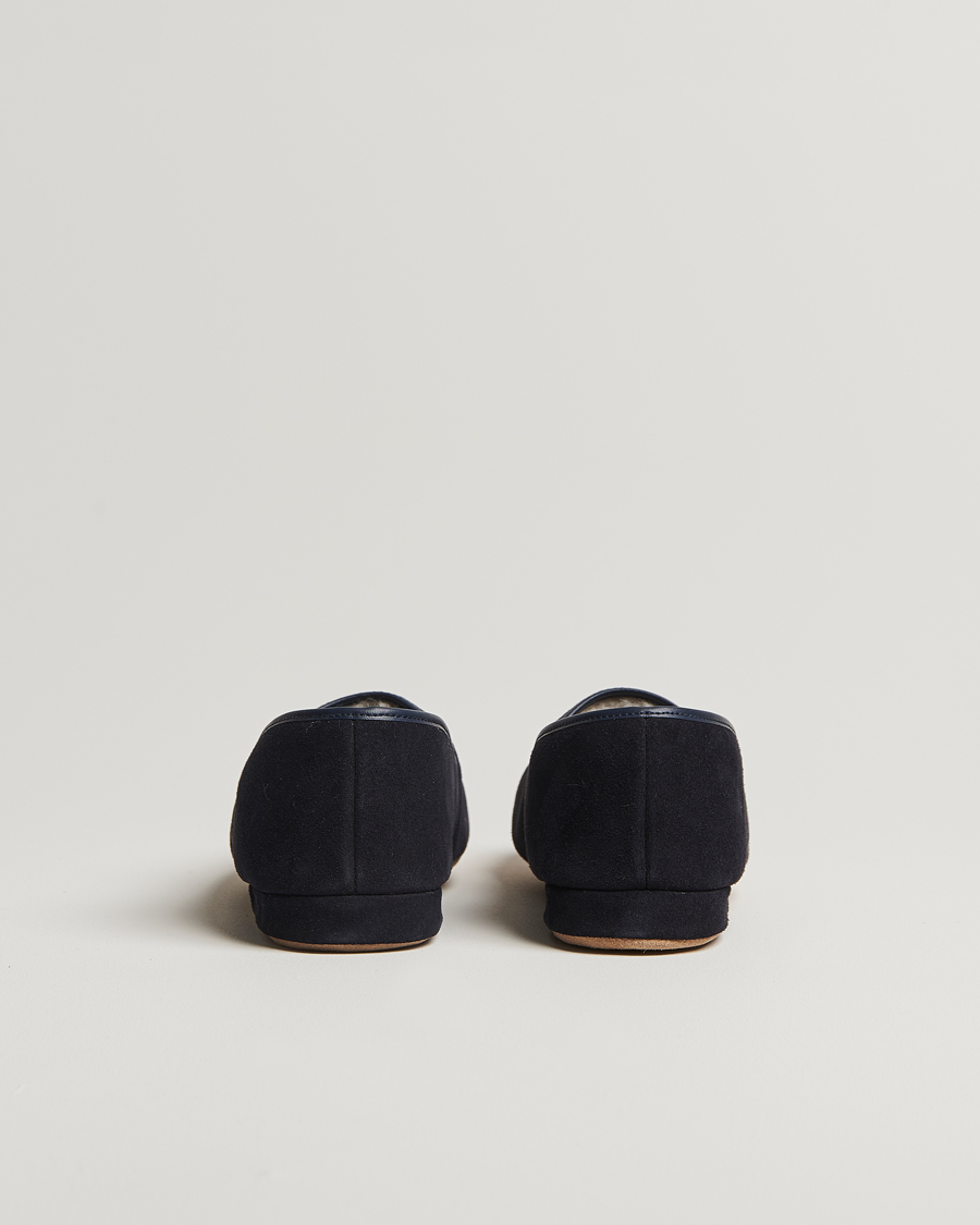Herren | Sandalen & Pantoletten | Derek Rose | Crawford Sheepskin Suede Slippers Navy