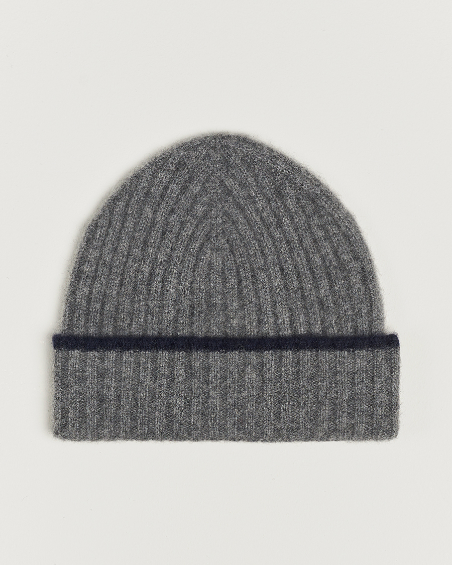 Herren | Amanda Christensen Rib Knitted Cashmere Paspoal Cap Grey Melange | Amanda Christensen | Rib Knitted Cashmere Paspoal Cap Grey Melange