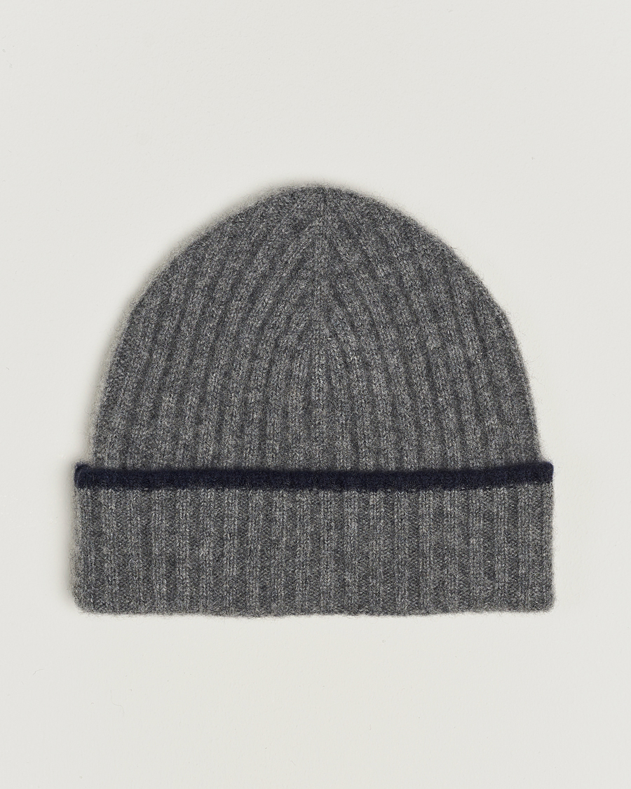 Herren | Amanda Christensen Rib Knitted Cashmere Paspoal Cap Grey Melange | Amanda Christensen | Rib Knitted Cashmere Paspoal Cap Grey Melange
