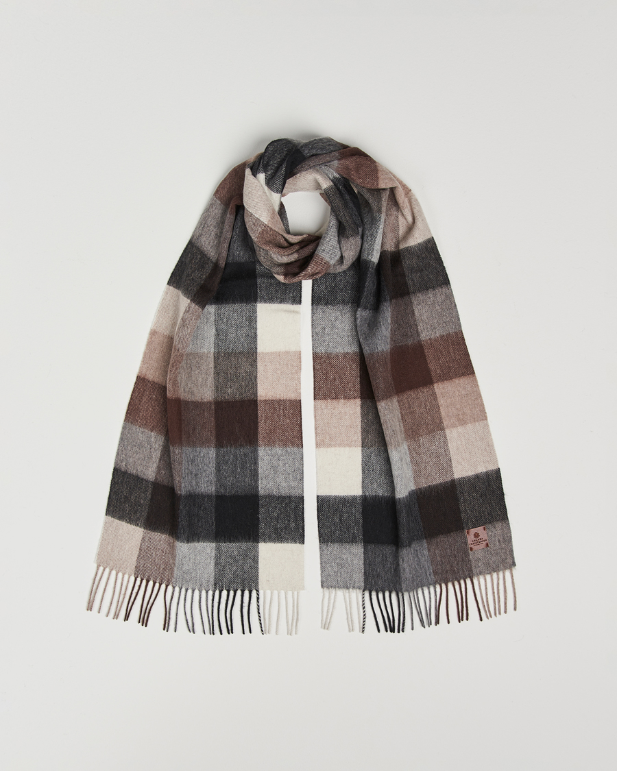 Herren | Amanda Christensen Wool Block Check Scarf Brown/Grey | Amanda Christensen | Wool Block Check Scarf Brown/Grey