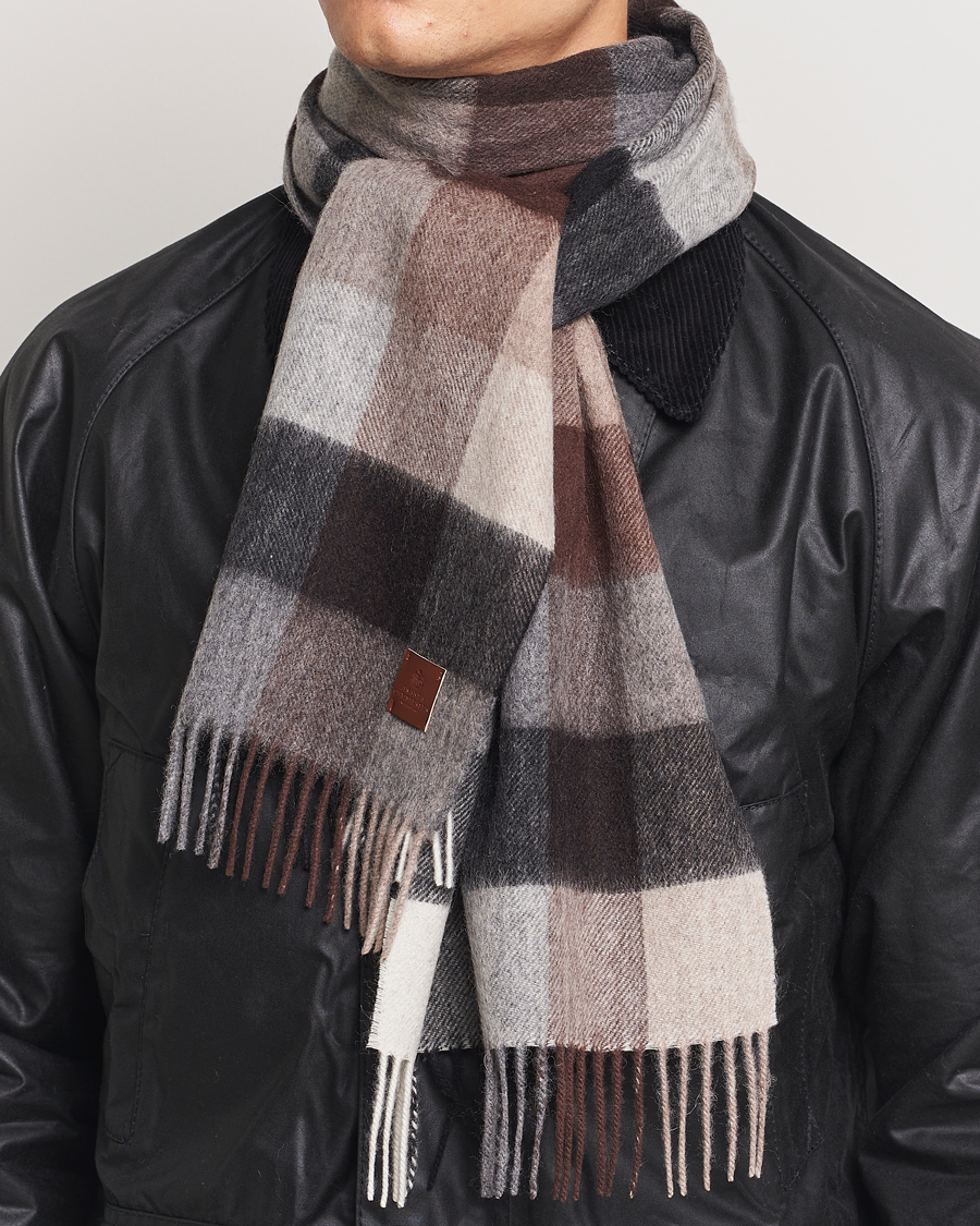 Herren | Amanda Christensen Wool Block Check Scarf Brown/Grey | Amanda Christensen | Wool Block Check Scarf Brown/Grey