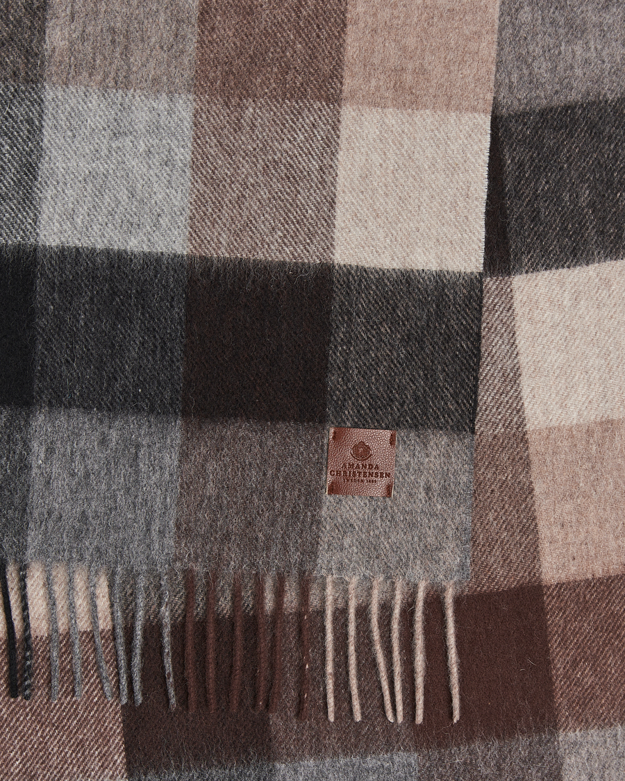 Herren | Amanda Christensen Wool Block Check Scarf Brown/Grey | Amanda Christensen | Wool Block Check Scarf Brown/Grey