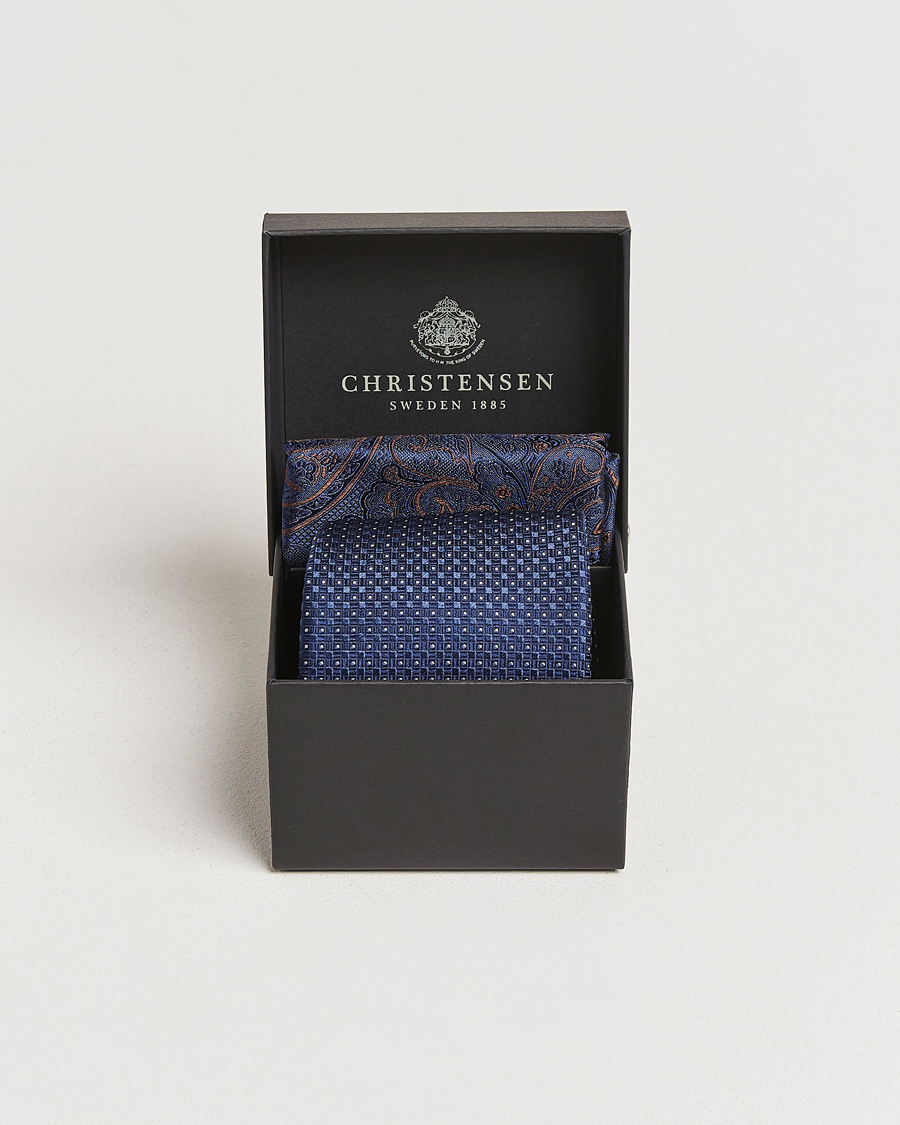 Herren | Amanda Christensen Box Set Silk 8 cm Tie And Pocket Square Navy | Amanda Christensen | Box Set Silk 8 cm Tie And Pocket Square Navy