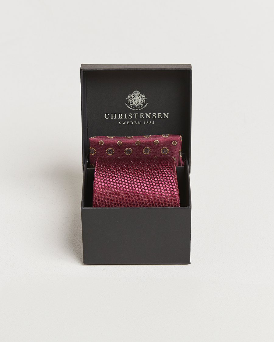 Herren | Amanda Christensen Box Set Silk 8 cm Tie And Pocket Square Bordeaux | Amanda Christensen | Box Set Silk 8 cm Tie And Pocket Square Bordeaux