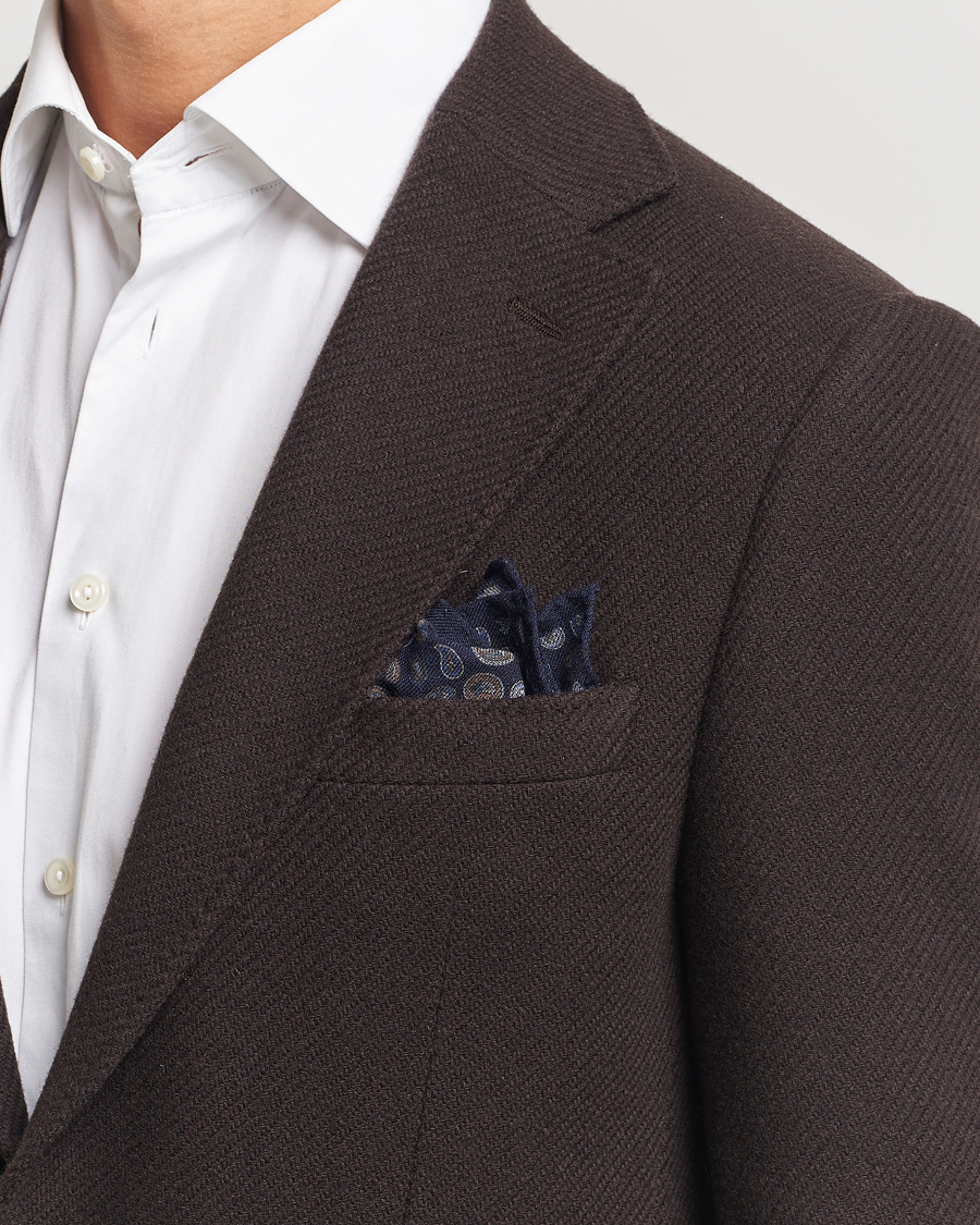 Herren | Amanda Christensen Wool Flannel Printed Paisley Pocket Square Navy | Amanda Christensen | Wool Flannel Printed Paisley Pocket Square Navy
