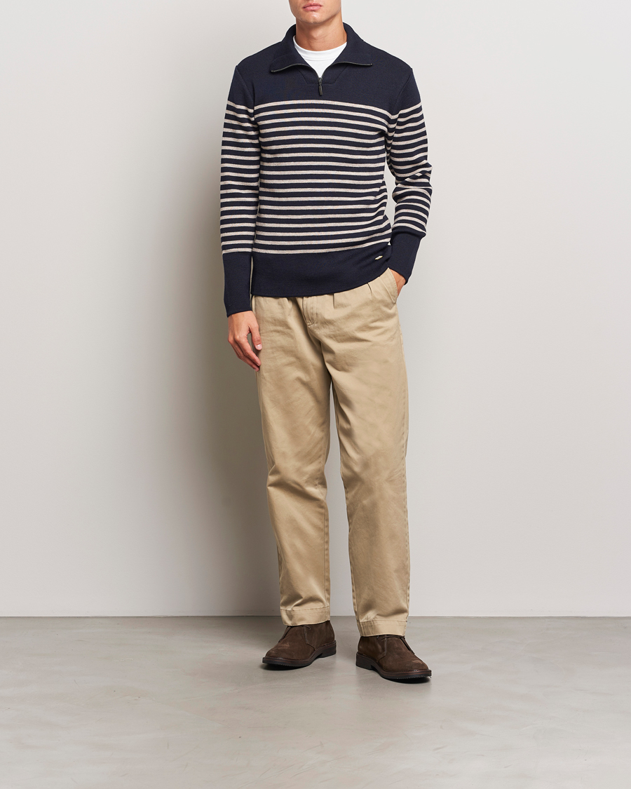 Herren | Pullover | Armor-lux | Pull Camionneur Wool Half Zip Navy/Sandstone