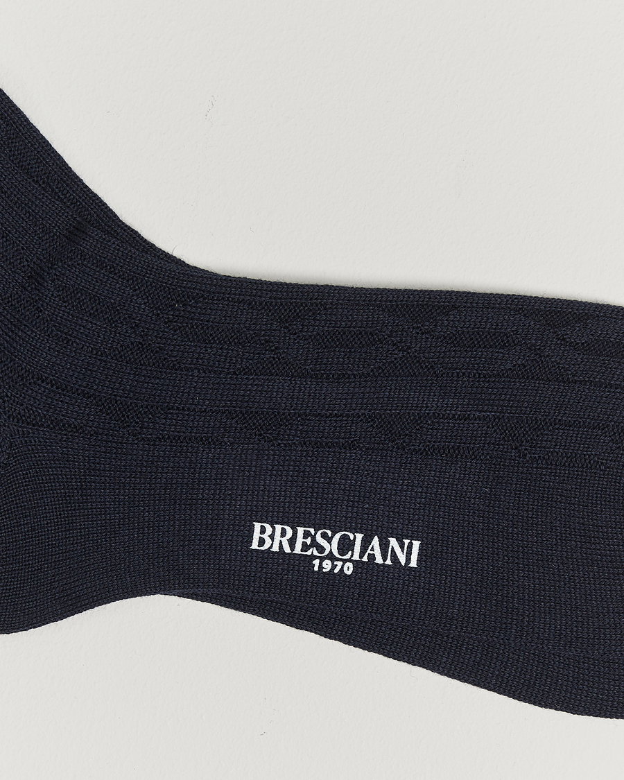 Herren | Unterwäsche | Bresciani | Link Ribbed Wool Socks Navy