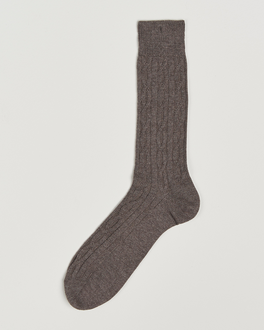 Herren | Unterwäsche | Bresciani | Link Ribbed Wool Socks Taupe