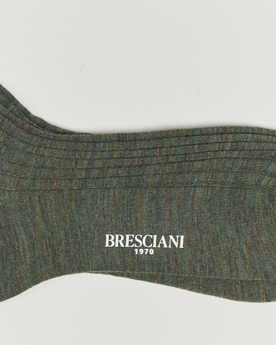 Herren | Unterwäsche | Bresciani | Wool/Nylon Ribbed Short Socks Green Melange